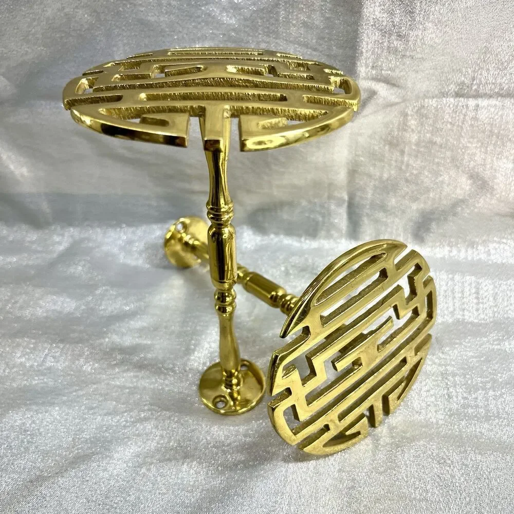 Vintage Chinese SHOU CHARACTER SYMBOL Solid Brass Curtain Tieback Holders